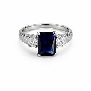 Blue Sapphire-Style Three-Stone Ring